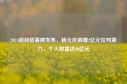 2024胡润慈善榜发布，杨元庆捐赠2亿元位列第六，个人财富达80亿元