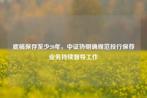 底稿保存至少20年，中证协明确规范投行保荐业务持续督导工作